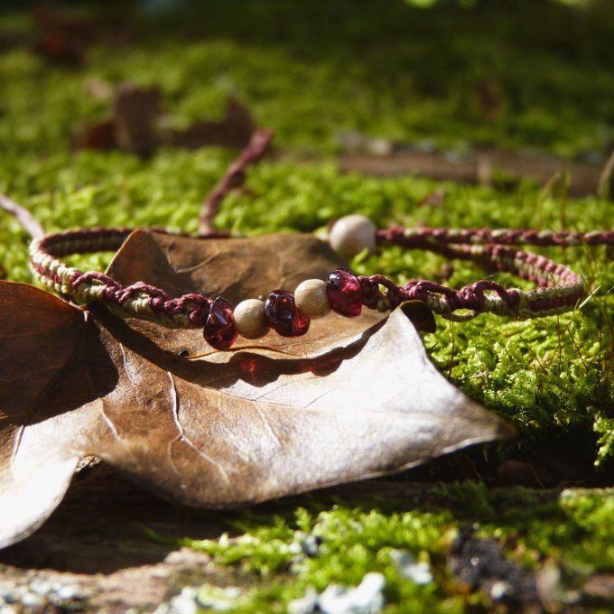 Bracelet Grenat et bois