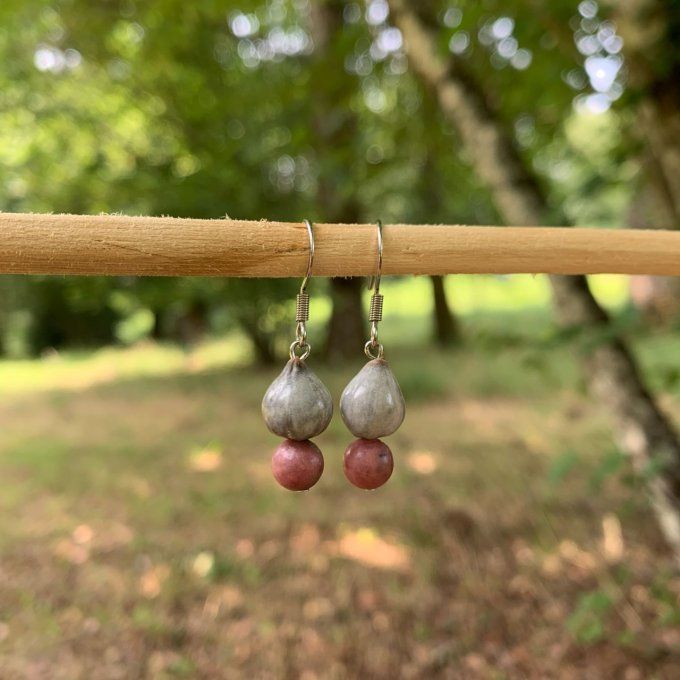 Boucles d'oreilles Rhodonite et Job