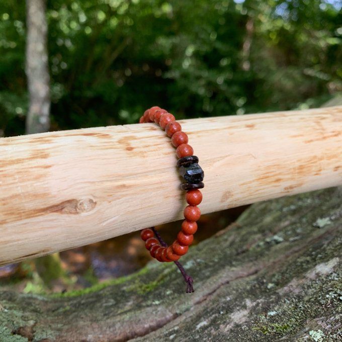 Bracelet Jaspe rouge et Tourmaline noire